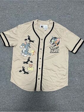 Tom and Jerry Tan Baseball Jersey Adult M